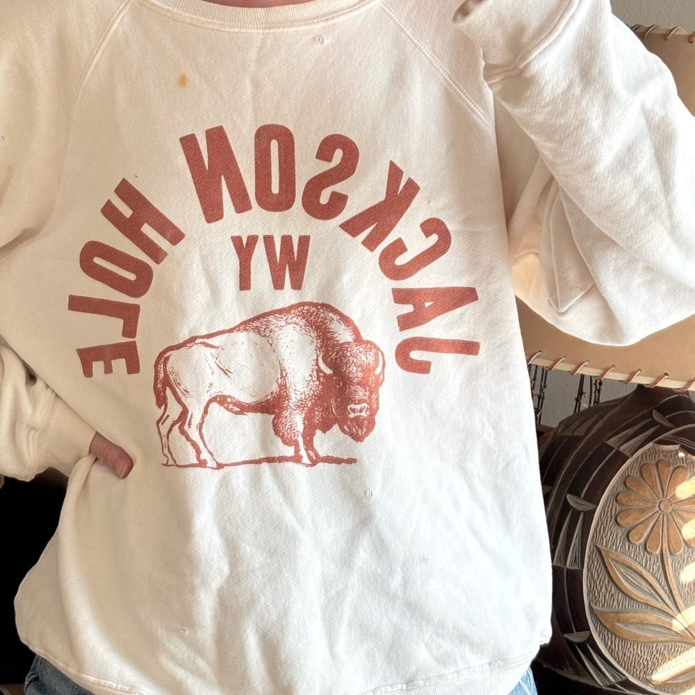 Free People Cream Sweatshirt retro brand Jackson hole sweatshirt size small